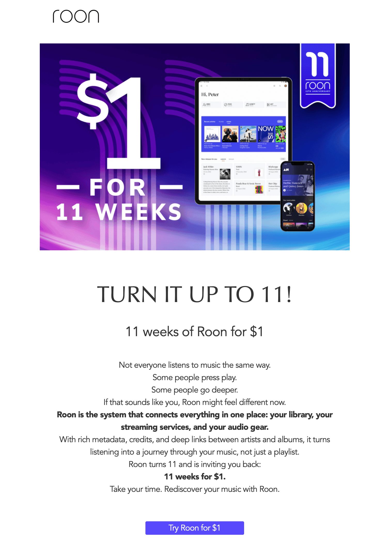 roon 11주 이용권 $1