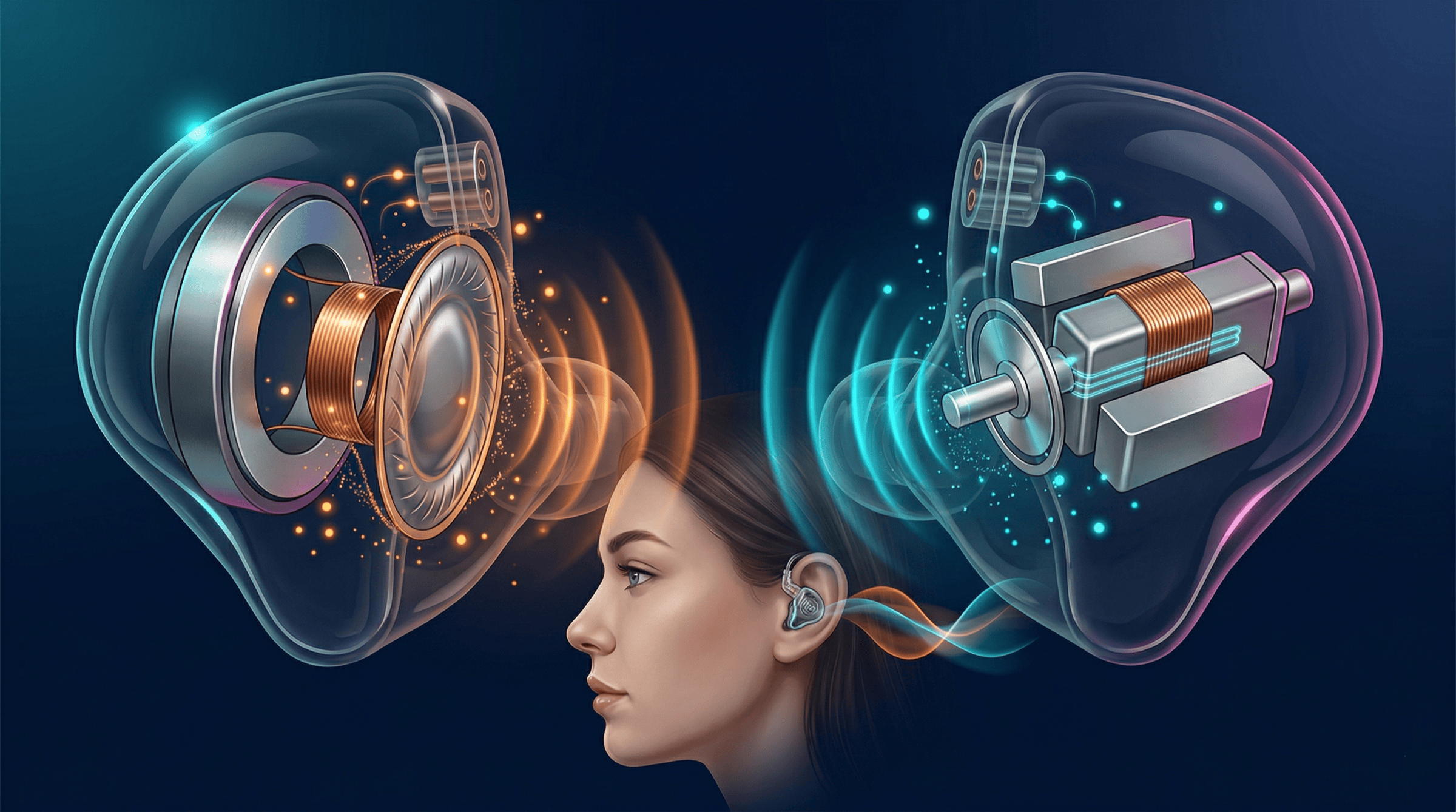 IEM에서 다이내믹과 밸런스드 아마추어 구조를 비교한 단면도