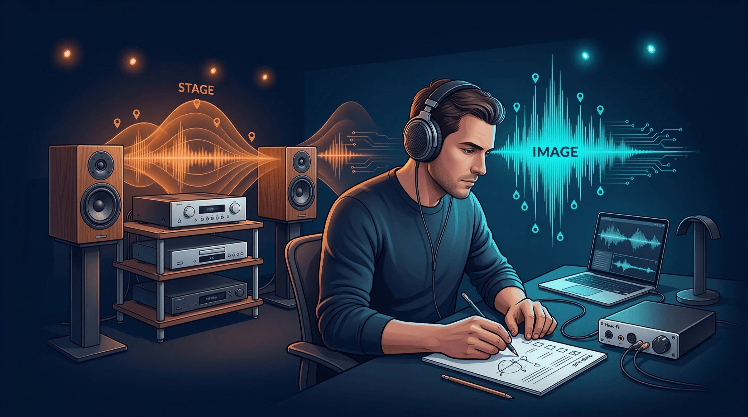 헤드폰과 스피커를 번갈아 비교 청음하는 실전 장면