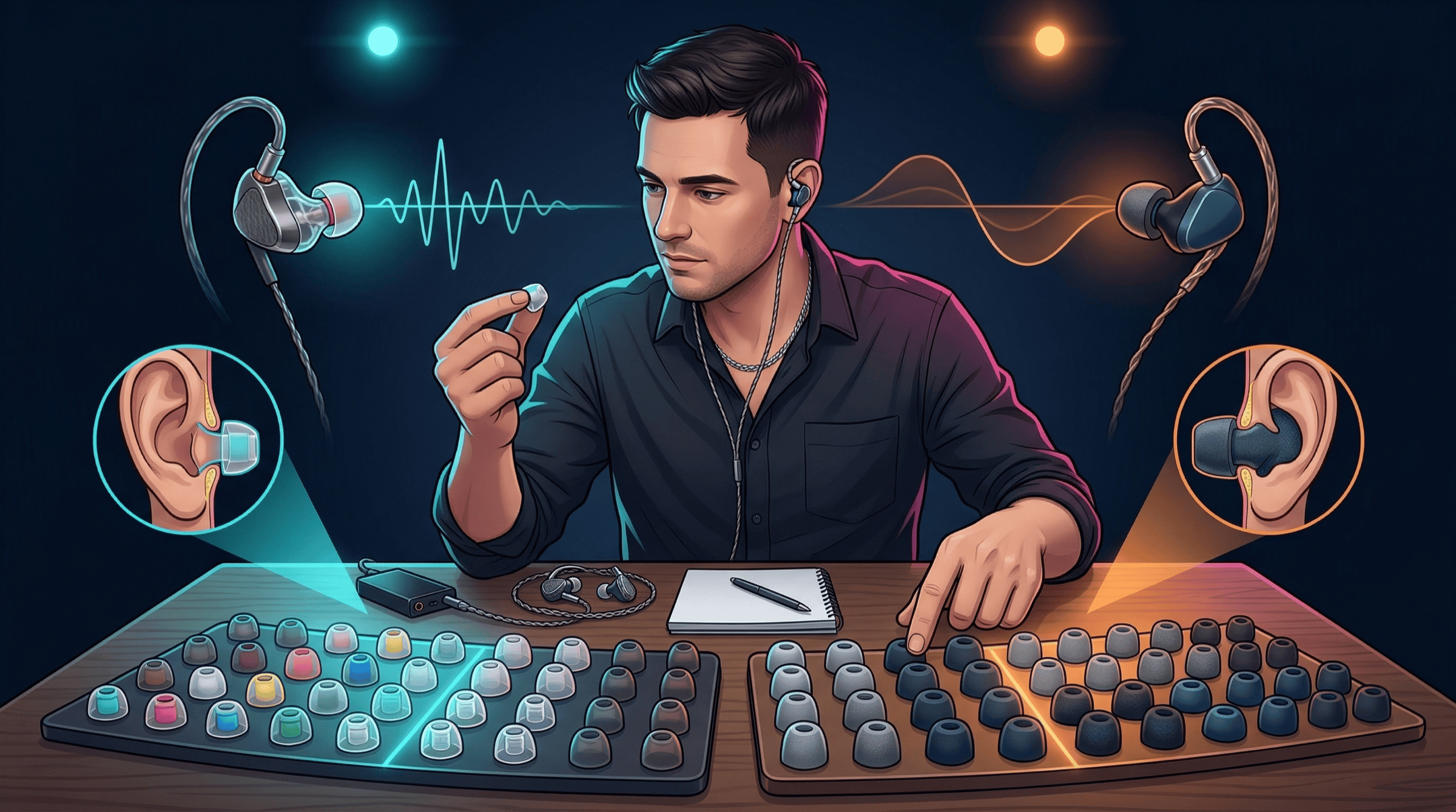 소재별 이어팁 착용감과 차음 특성 비교 장면