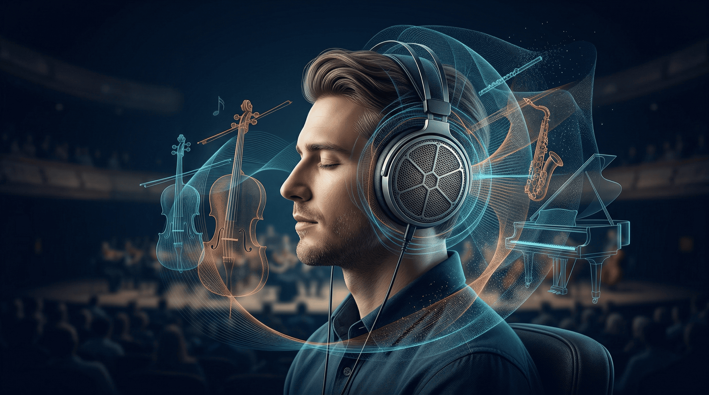 정전형 헤드폰의 투명한 질감을 집중 청음하는 장면